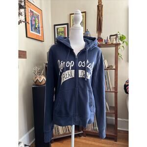 Aeropostale Hoodie XXL Sweatshirt Blue Womens Full Zip Spellout Glitter Y2K 90s